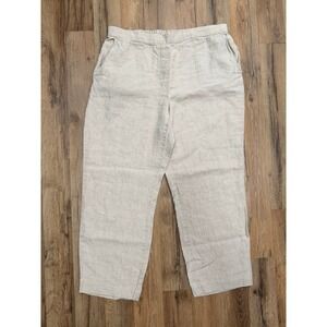DKNY 100% Linen Pants Beige‎ Lightweight Pull-On Casual Relaxed Fit Size 12